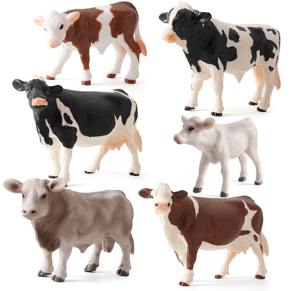 MIOSHOP 1/6pcs Gifts Simulated Animal Figurines Educational Toy Miniatures Cows Cow Action Figure Zoo Farm Animals Fun Toys Model Multistyles Children Kids Baby Plastic Models