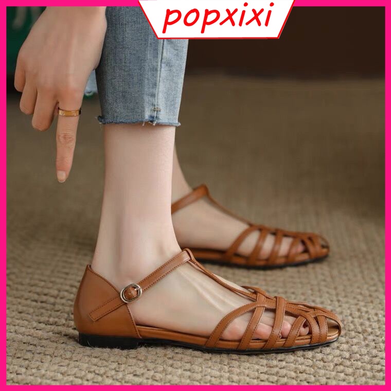 ❤Giày Sandal Đế Thấp Thiết Kế Một Hàng Nút Phong Cách Bohemian Hàn Quốc Cho Nữ