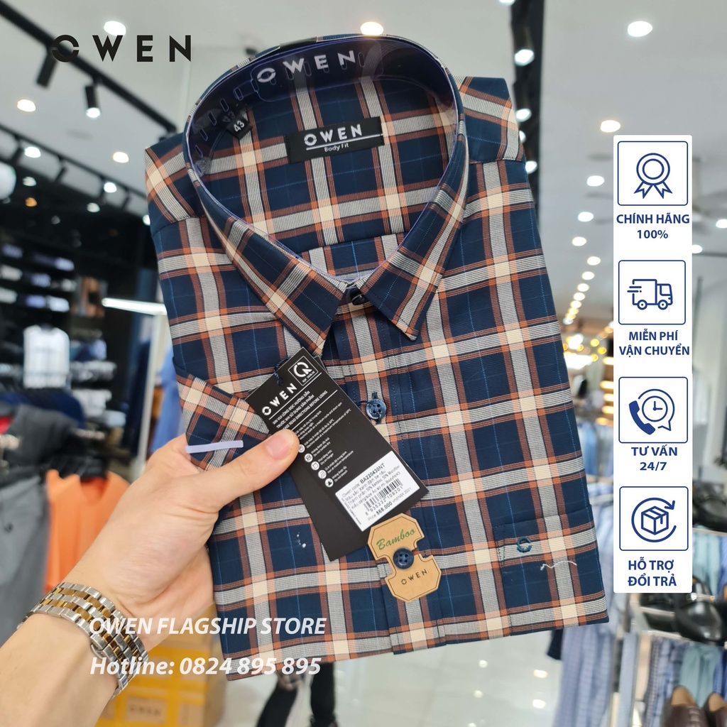 OWEN (FREESHIP) Áo Sơ mi nam cộc tay dáng BODYFIT sợi Tre - Mã BA220430NT