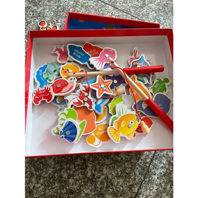 Bộ câu cá gỗ 34 con kèm 2 cần câu nam châm