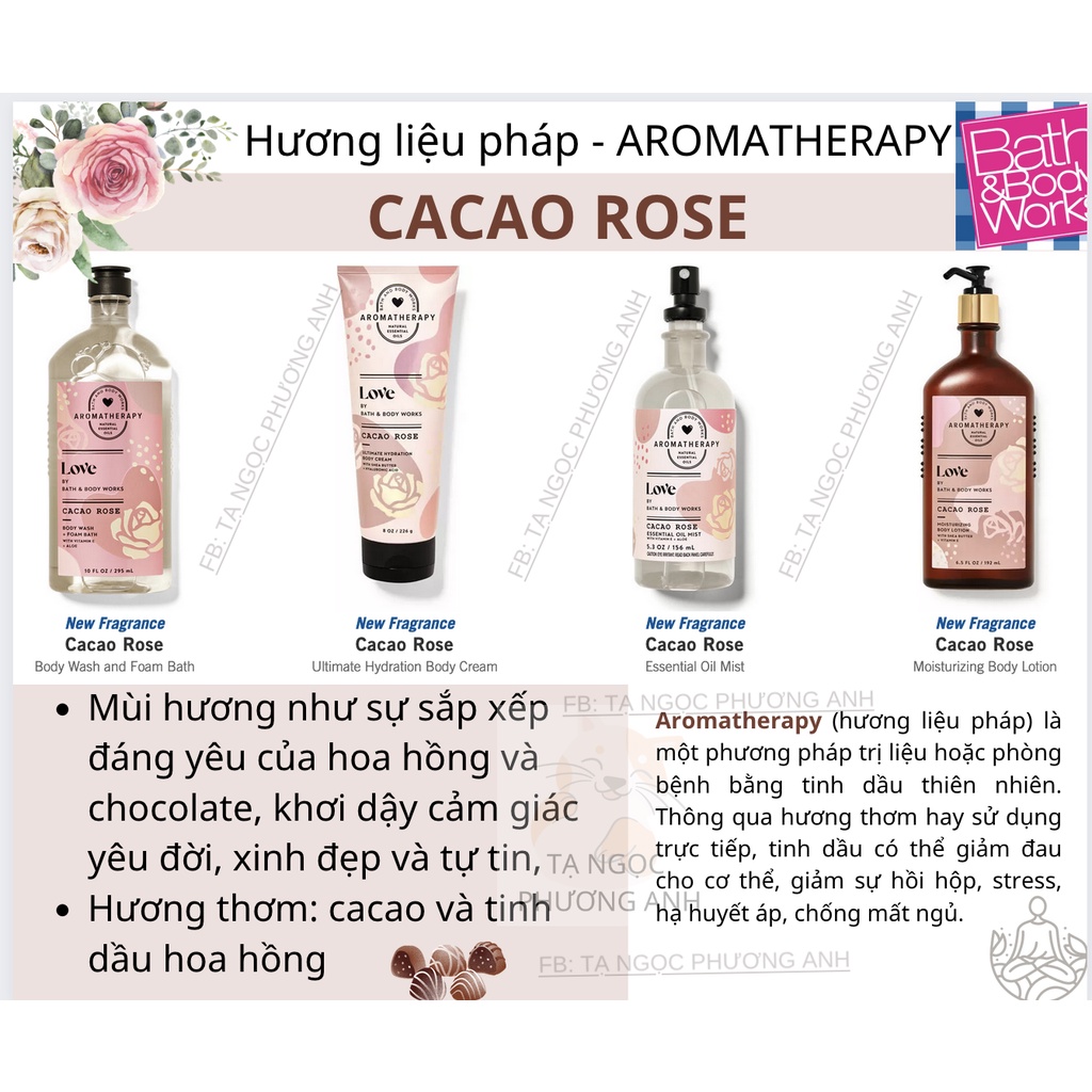 Dòng hương liệu pháp cao cấp (Aromatherapy) Bath and Body Works sữa tắm, mist, body lotion, body cream