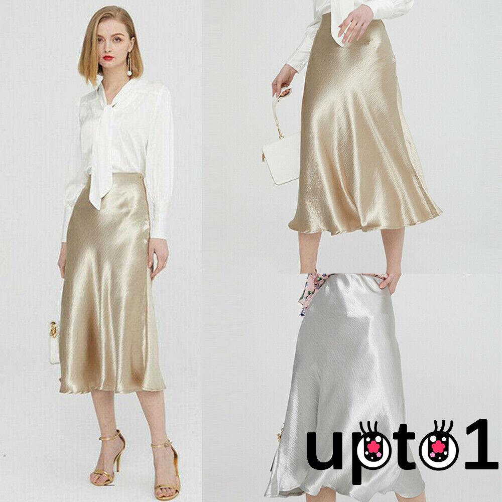 Up-Women´s High Waist Skirt Glossy Satin Trumpet Skirt Party Skirts Fashion Metallic Shiny Skirt