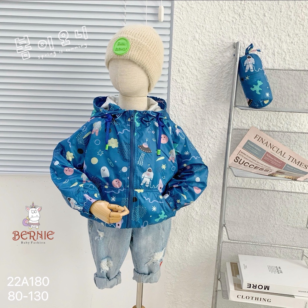 Áo khoác gió unisex 2 lớp cho bé, áo khoác dù bé trai bé gái hàng thiết kế Bernie