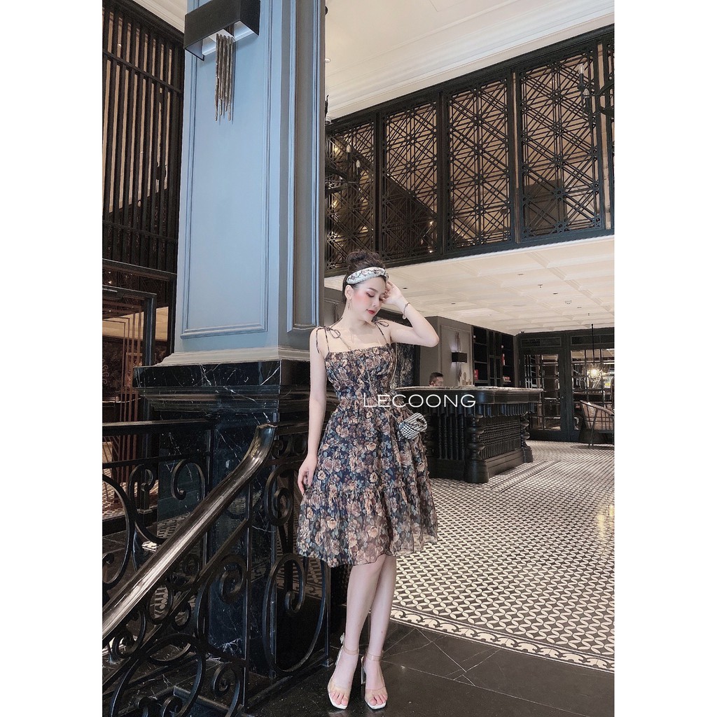 Váy đầm hai dây hoa mùa hè thiết kế họa chân váy xếp ly nhẹ chất liệu voan tơ thích hợp du lịch/dạo phố_LeCoong V91 | BigBuy360 - bigbuy360.vn