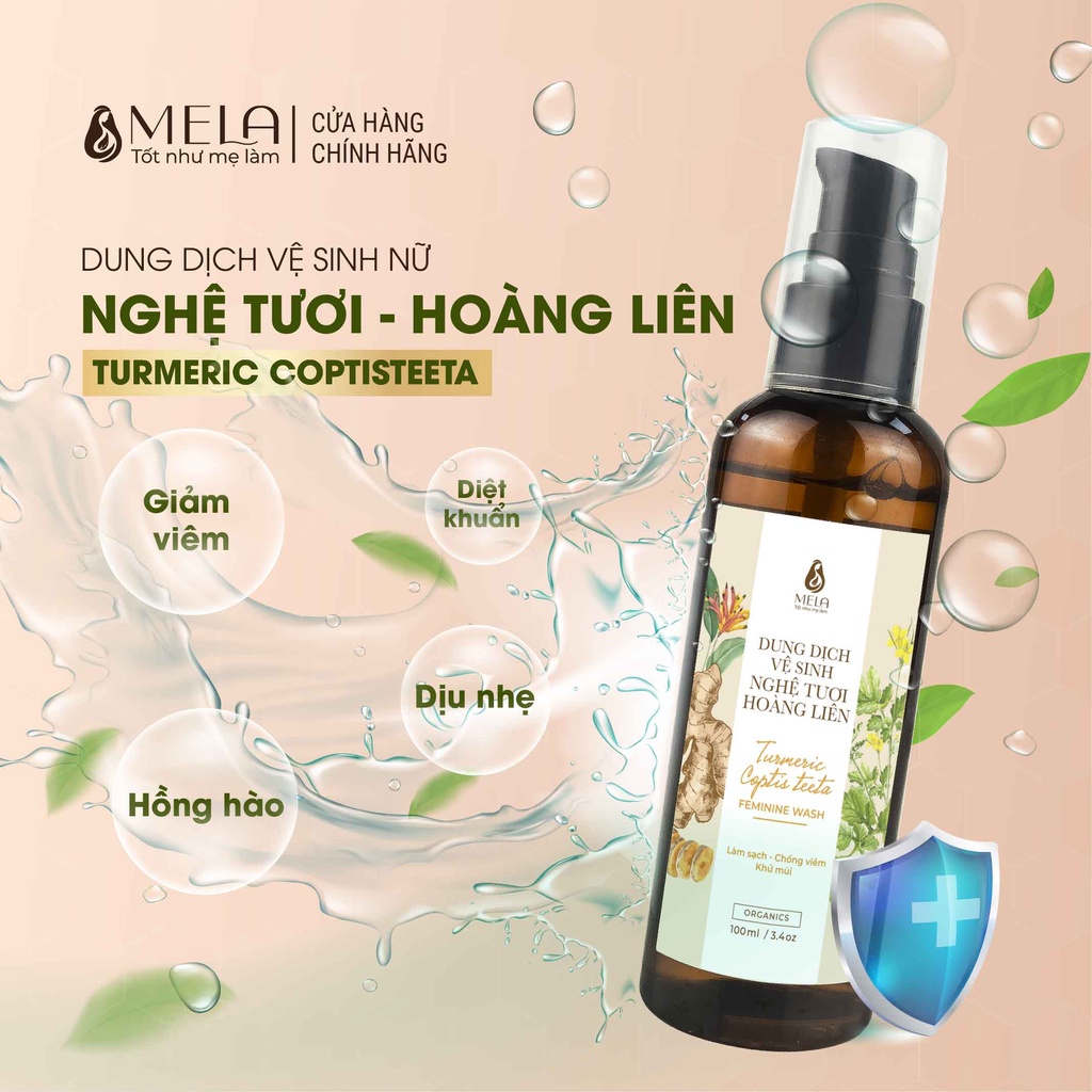 Dung Dịch Vệ Sinh Phụ Nữ Nghệ Hoàng Liên MELA, Nước Rửa Phụ Khoa Kháng Khuẩn Khử Mùi Cân Bằng Độ PH 100ml - ML06