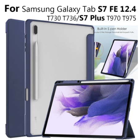 Bao Da Máy Tính Bảng Pu + Tpu Có Ngăn Đựng Bút Cho Samsung Galaxy Tab S7 Plus Sm-T970 / T976B Tab S7 Fe Sm-T730 / T736B Đứng