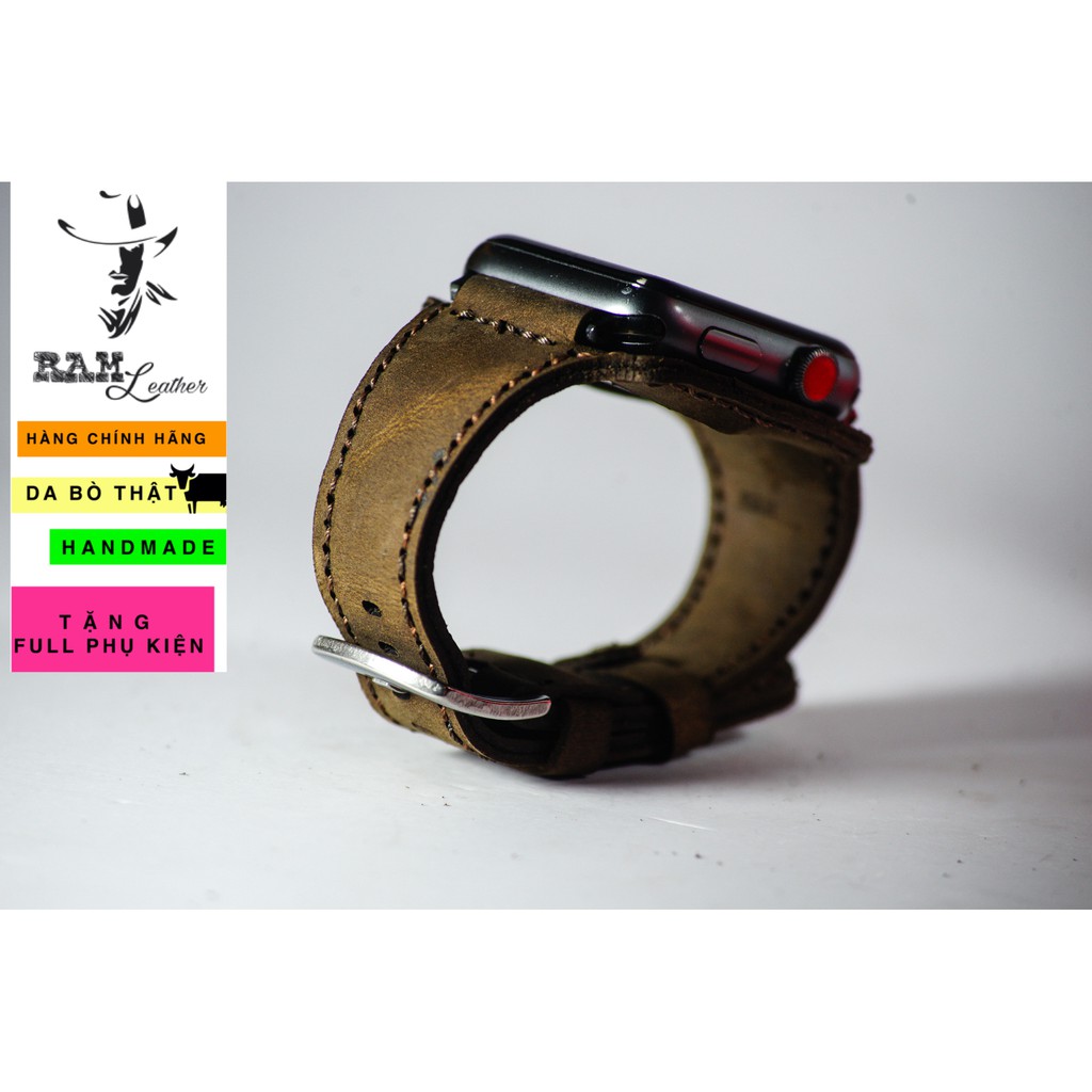 Dây đồng hồ Apple Watch , Iwatch , Iphone Watch Da Bò Nâu Đất  RAM Leather Bundstrap Bx1  Bền Đẹp