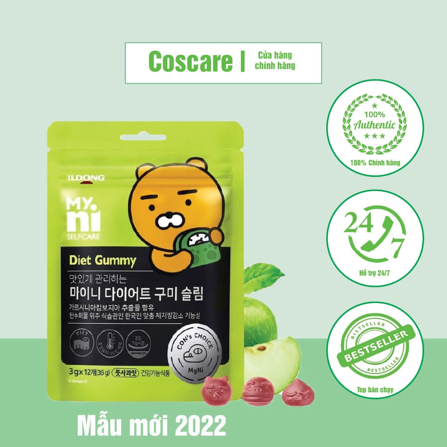 Kẹo Dẻo Giảm Cân Diet Gummy Slim vị Táo Xanh Hàn Quốc 36g (12 * 3g) - Chiết Xuất Quả Bứa [BAO BÌ MỚI CHÍNH HÃNG 2022]