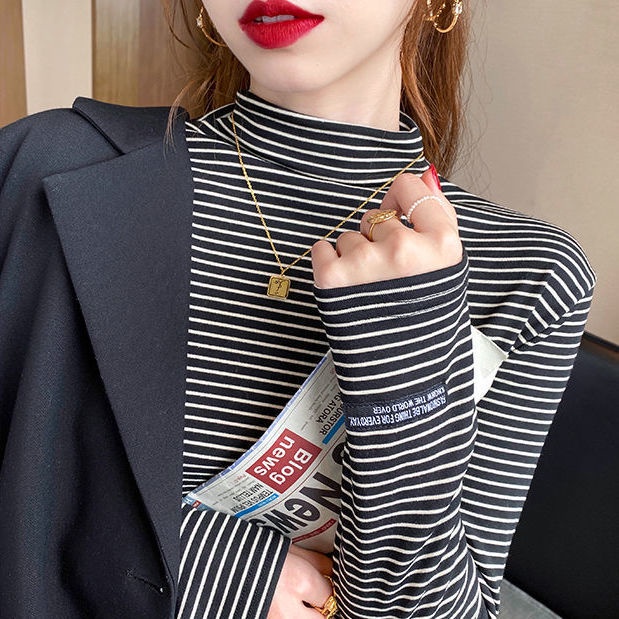 Áo thun nữ tay dài họa tiết sọc thời trang thu đông