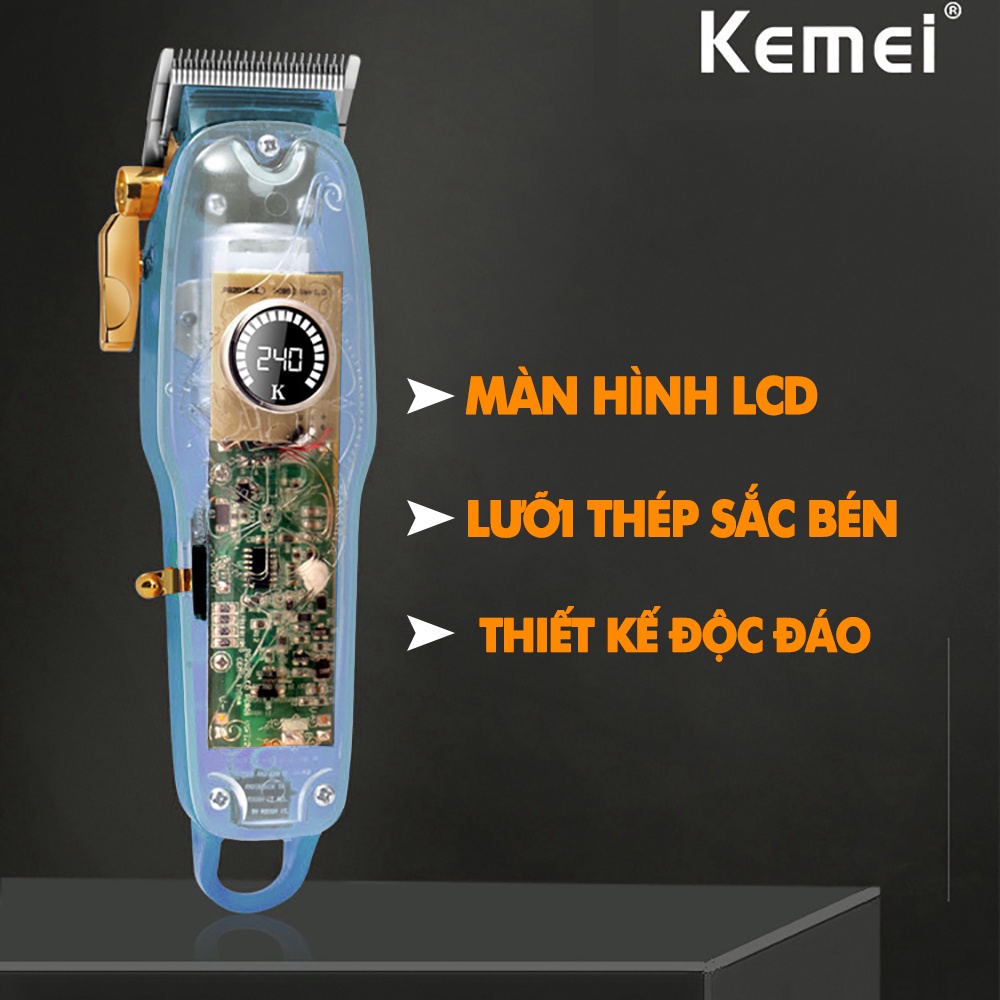 Tông đơ cắt tóc chuyên nghiệp KEMEI KM-2709PG màn hình LCD hiển thị thông minh pin trâu 3h sạc nhanh- Chính hãng