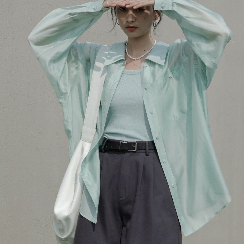 Korean women's fashion translucent shirt