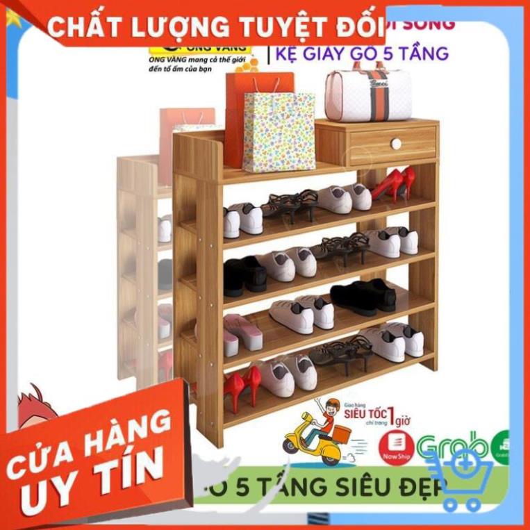 Kệ Để Giày Dép, Kệ Giày Bằng Gỗ 5 Tầng MDF Có Ngăn Kéo, Móc Treo Đồ Lắp Ghép Siêu Tiện Dụng Cho Gia Đình