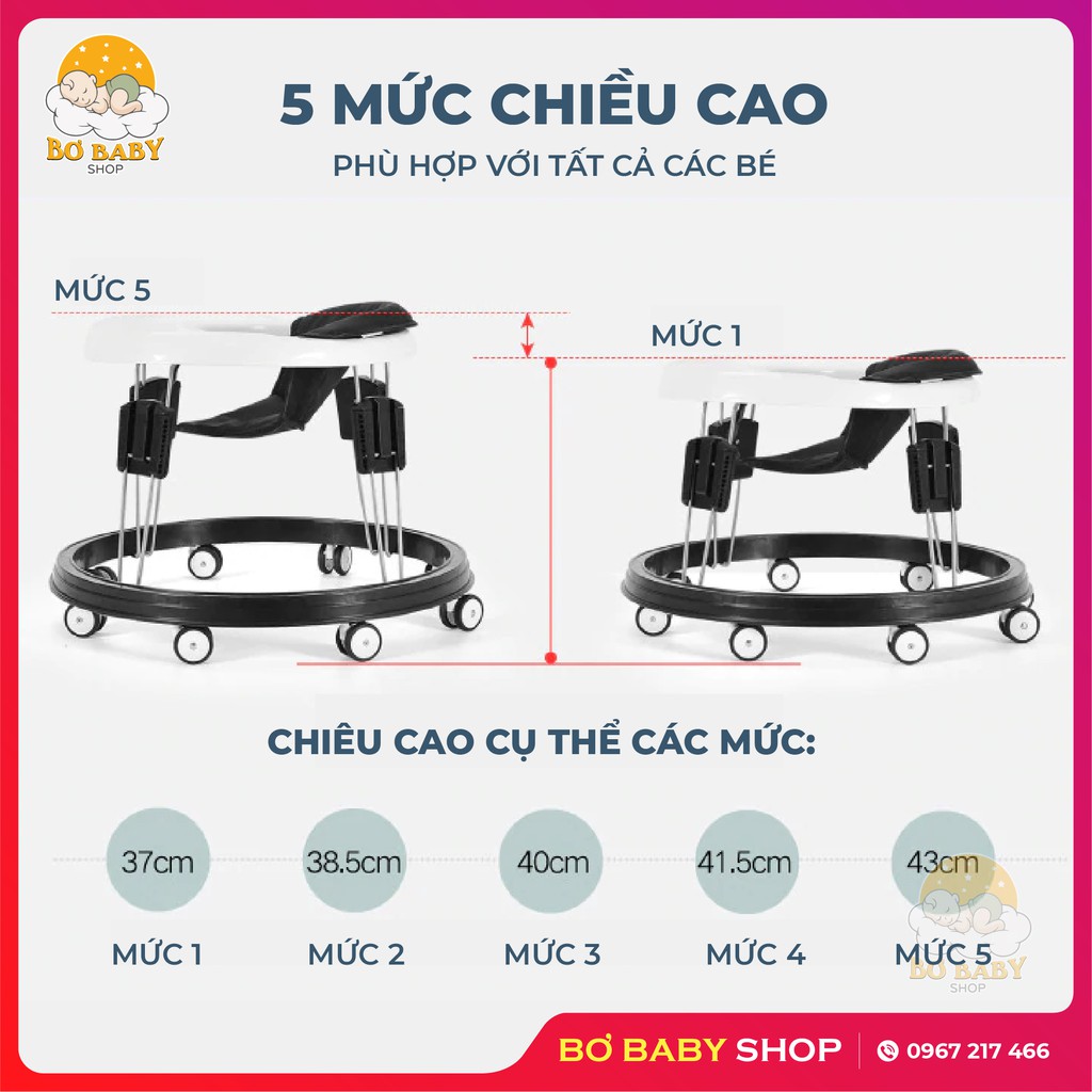 XE TRÒN TẬP ĐI CHO BÉ, Xe Đẩy Gấp Gọn Tiện Lợi, 5 Cấp Điều Chỉnh Mới Nhất 2021. Bảo Hành 24 Tháng