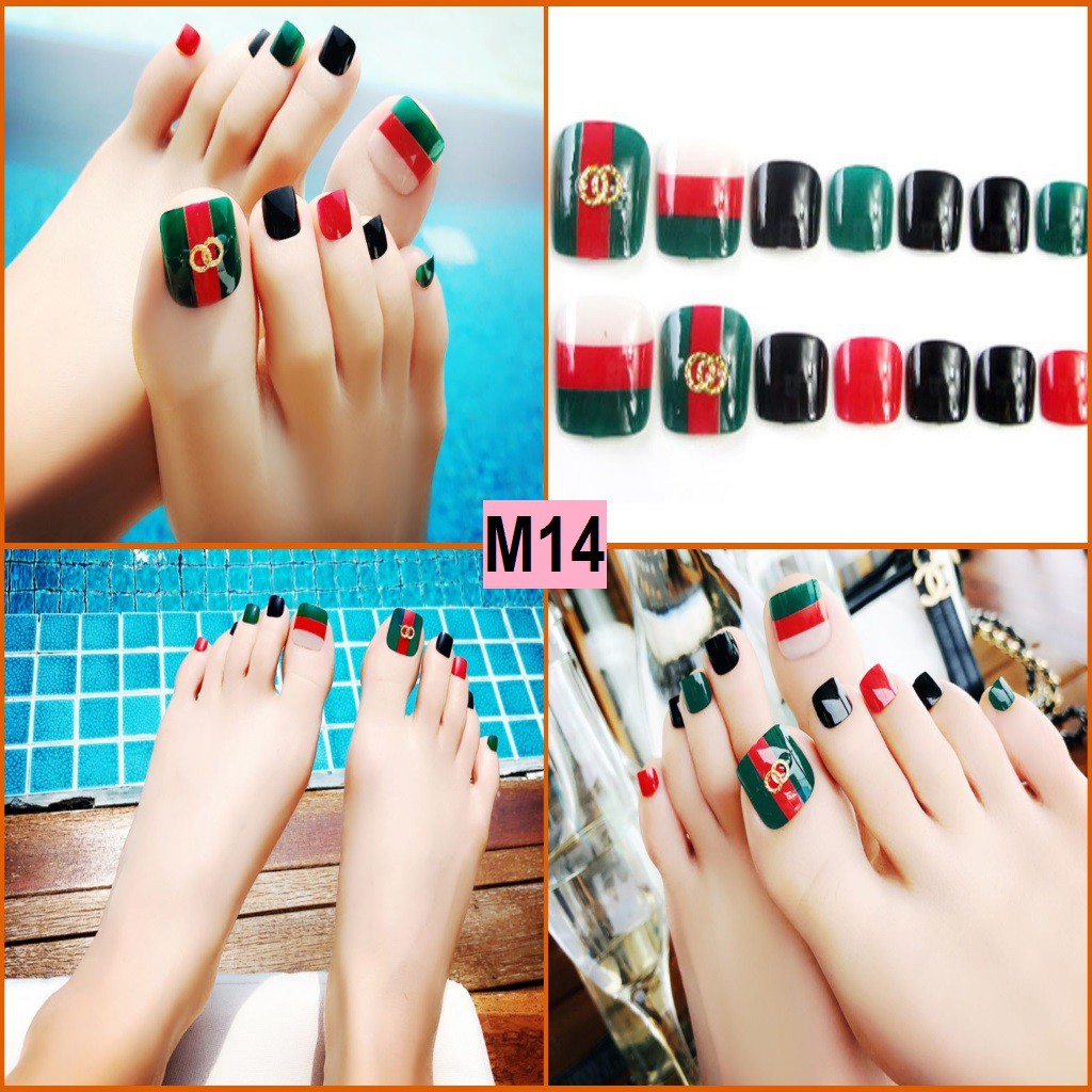 Bộ 24 Móng Chân Giả Mẫu 14 (tặng dũa+miếng dán+keo dán)