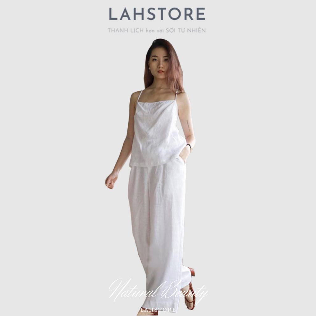 Áo 2 dây nữ LAHSTORE vải linen Hàn dày dặn, cổ ngang cách điệu trẻ trung A2D02 (Trắng)