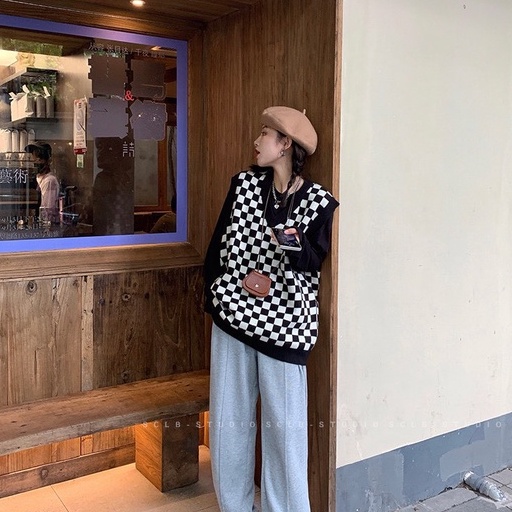 Gile Len Hàn Quốc, Áo Len Nữ Họa Tiết Kẻ Caro Cá Tính Phong Cách Ulzzang Form Rộng FreeSize | BigBuy360 - bigbuy360.vn