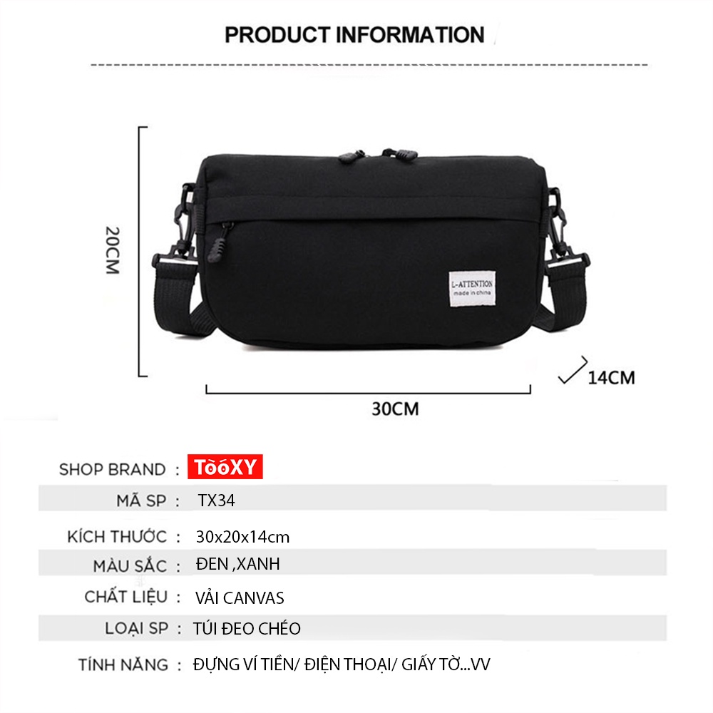 Túi Đeo Chéo Nam Nữ Vải Canvas Chống Thấm Nước Thời Trang Hàn Quốc Cao Cấp TX34