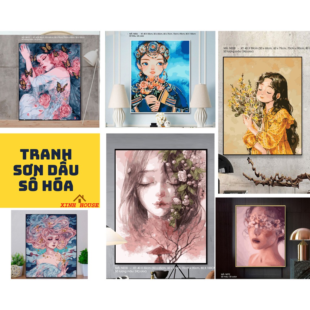 Tranh Tô Màu Theo Số Sơn Dầu Nhiều Mẫu Cô Gái Hot Trend - Tranh Sơn Dầu Số Hóa Có Sẵn Kích Thước 40x50cm