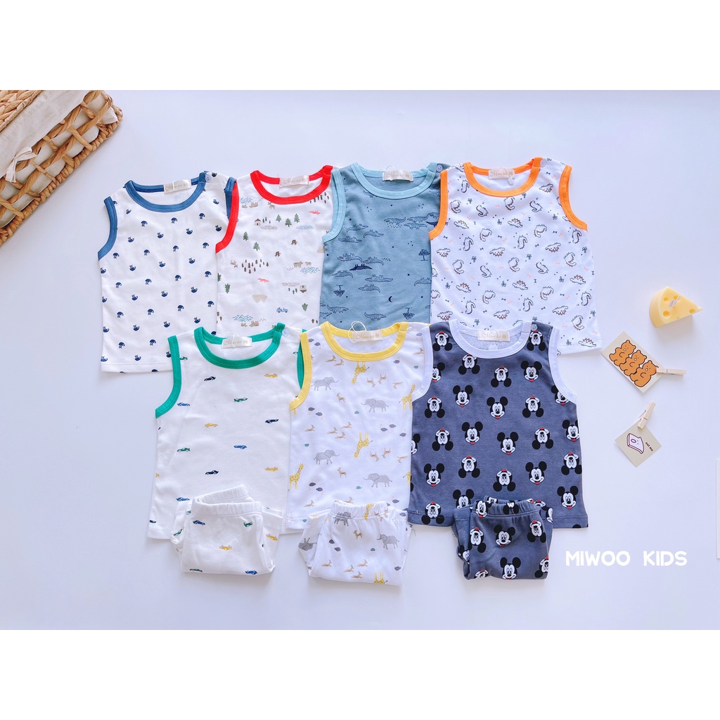 Bộ thun ba lỗ viền chính hãng Miwoo cho bé ngày hè mát mẻ