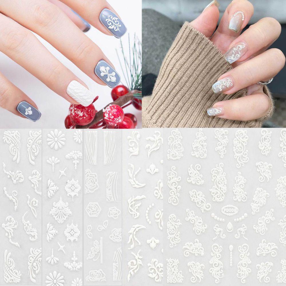 Miếng Dán Trang Trí Móng Tay Họa Tiết Ren Hoa 5D Thời Trang DIY