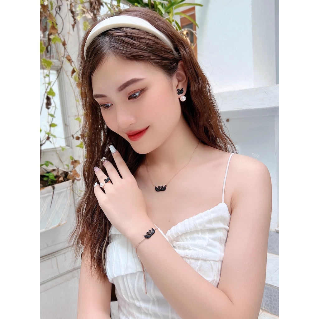 Dây chuyền Lắc tay Swarovski Thiên nga đôi đen