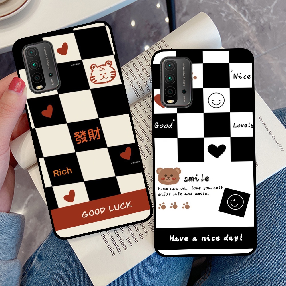 Ốp Xiaomi Redmi 9T - Poco M3 in hình sọc caro, họa tiết đen trắng dễ thương