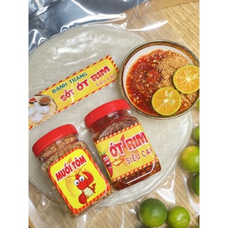 Bánh tráng dẻo phơi sương + muối tôm + ớt rim