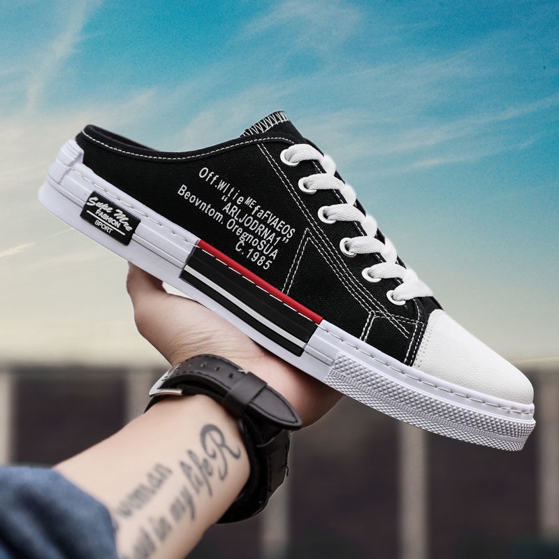 Giày Vải Canvas Phối Lưới Thoáng Khí Khử Mùi Không Gót Thời Trang Mùa Hè Cho Nam