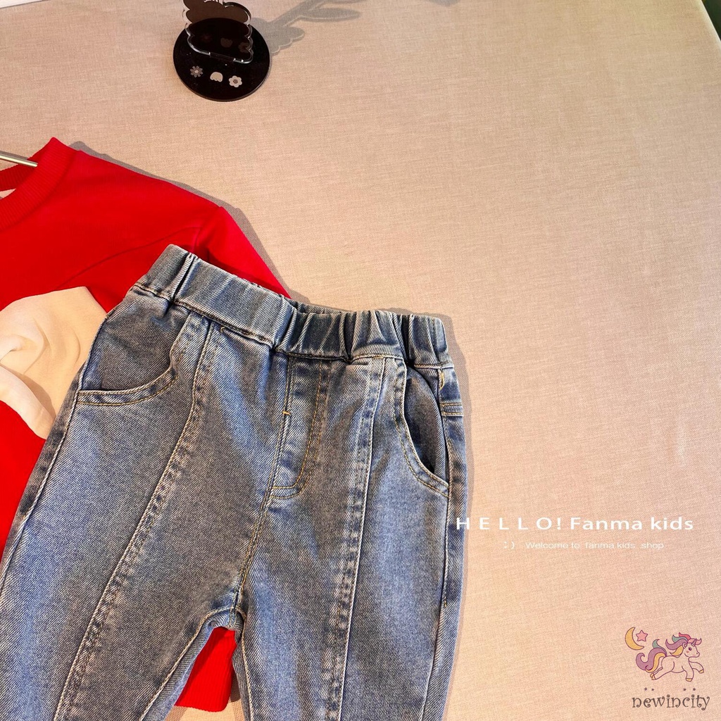 Quần Jean Ống Loe Co Giãn Thêu Họa Tiết Dễ Thương Phong Cách Hàn Quốc Cho Bé Gái
