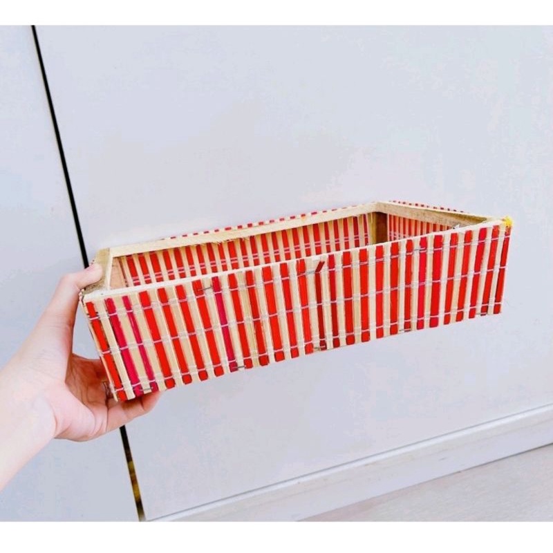 Giỏ gói quà Tết mành đỏ hình chữ nhật cứng cáp giá sỉ