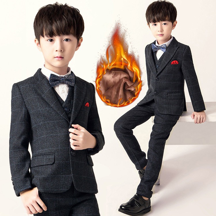 Vest bé trai 2018 thu đông kẻ sọc phù hợp với Vest trẻ em cộng với váy nhung trẻ em phiên bản Hàn Quốc của một thế hệ