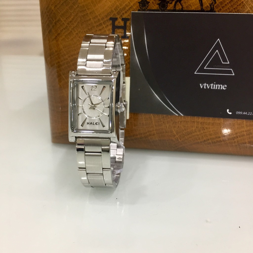 Đồng hồ nữ Halei mặt vuông màu bạc chính hãng chống nước