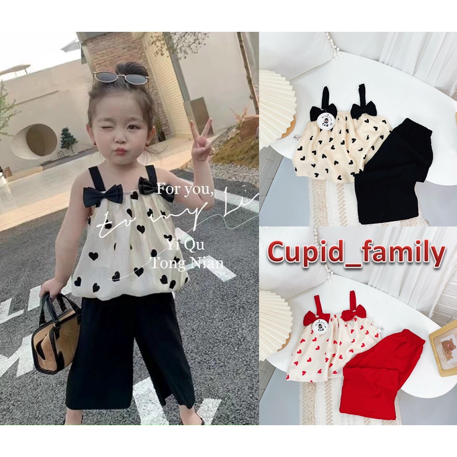 Bộ 2 dây nơ tim quần xuông lửng cực xinh cho bé gái - B2DNT
