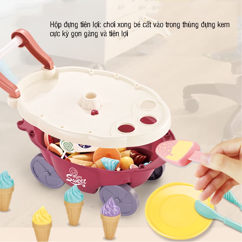 Đồ Chơi Xe Đẩy Kem 2 Tầng chạy pin có đèn có nhạc xoay 360 độ, nhựa ABS cao cấp an toàn cho cho bé