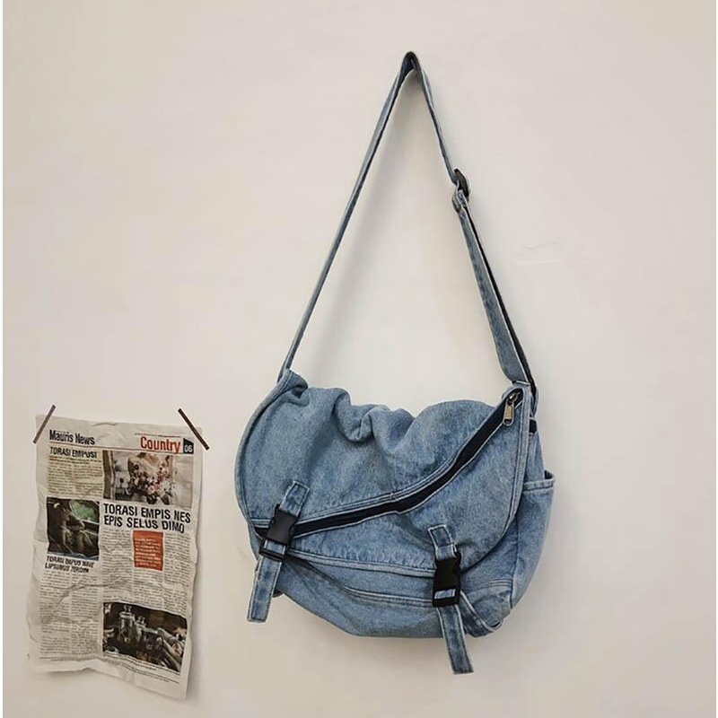 Túi Đeo Chéo Vải Denim Màu Trơn Dễ Thương Thời Trang Đường Phố Dành Cho Bạn Nữ ZY019 2022