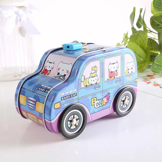 PVN21418 Két sắt đựng tiền tiết kiệm hình ô tô có khóa mini cho bé T2 .