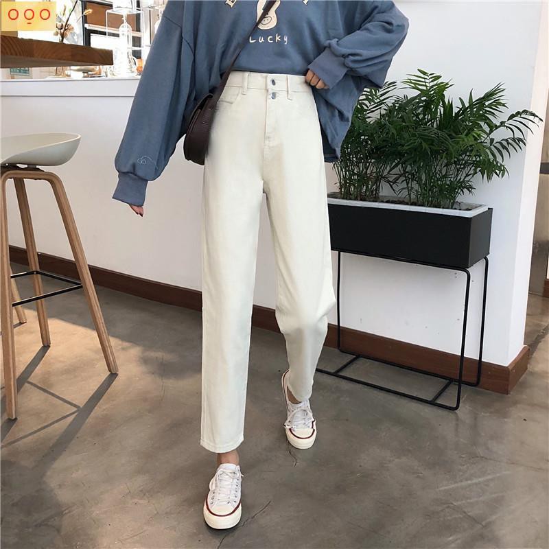 OFF-WHITE Quần Jeans Nữ Lưng Cao Ống Đứng Thời Trang Xuân 2021