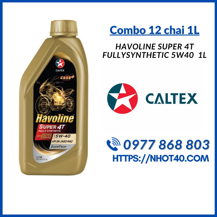 [Combo 12 Chai 1L] -Nhớt Xe Máy Cao Cấp Havoline® Super 4T Fully Synthetic SAE 5W-40