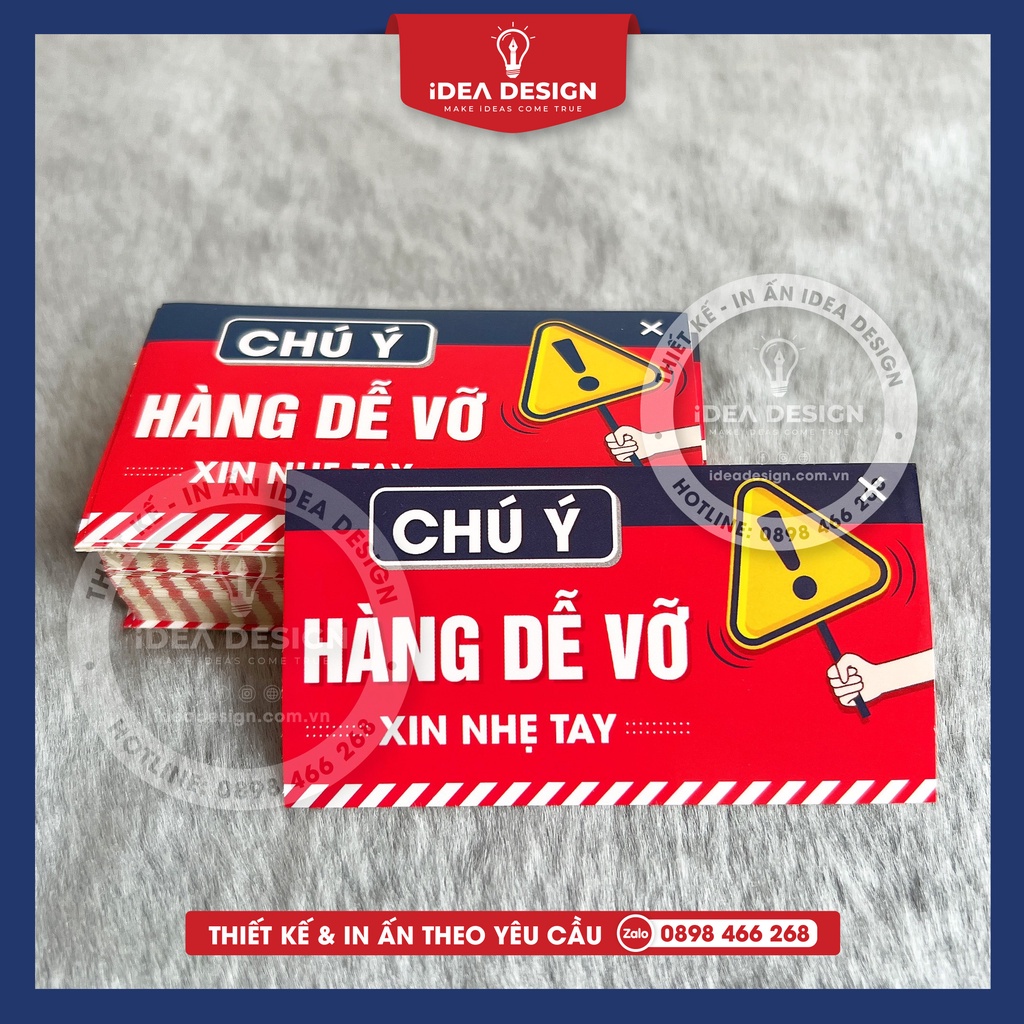 Decal nhãn dán, sticker Lưu ý HÀNG DỄ VỠ xin nhẹ tay MÀU ĐỎ - XANH Sang trọng - Size 9x5cm - Cán màng bóng - iDea Design