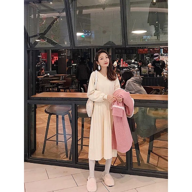 [HÀNG SẴN QUẢNG CHÂU] Váy Len Dệt Kim Dáng Xoè Cổ Tim Tay Bo Dáng Xoè Phong Cách Công Chúa Pháp Vintage Retro Sang Chảnh | BigBuy360 - bigbuy360.vn