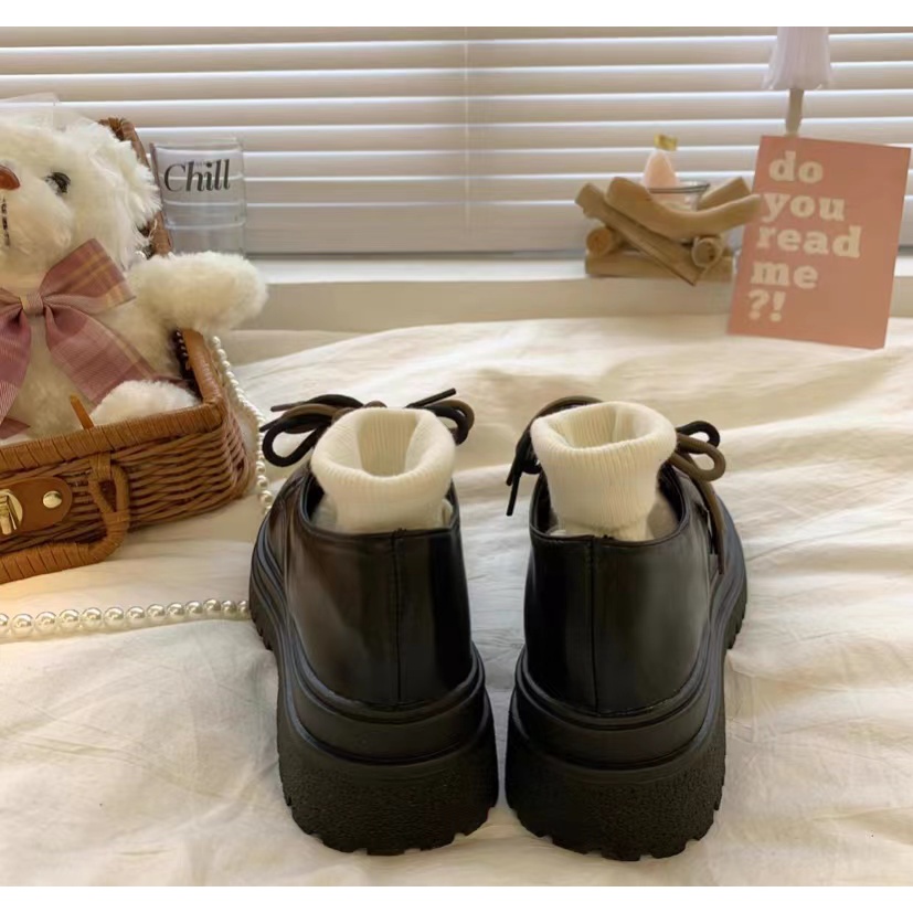 giày búp bê nữ Giày Oxford Mũi Tròn Màu Trắng Đen Phong Cách Retro Anh Quốc Cho Nữ giày búp bê giày nữ dày búp bê nữ