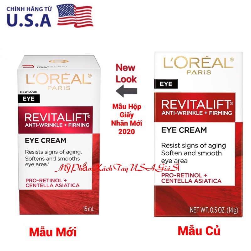 [Hàng Mỹ]Kem dưỡng mắt chống nhăn, giảm bọng mắt Loreal Revitalift Anti-Wrinkle + Firming Eye Cream 15ml