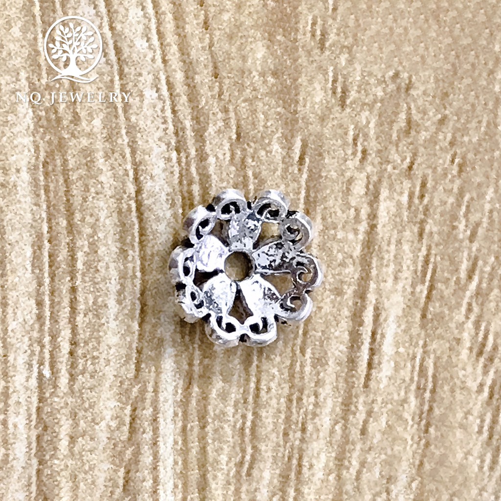 Charm bạc chụp hạt, bọc hạt họa tiết hoa văn trái tim đôi 8mm - NQ Jewelry