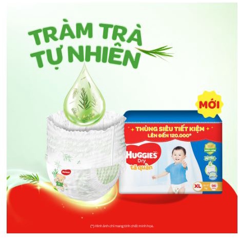 Thùng tã quần Huggies Tràm Trà Tự Nhiên Dry Pants Mega Jumbo XL96