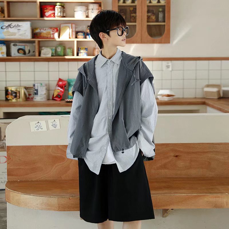 Áo Khoác Tay Ngắn Có Nón Và Dây Rút Màu Trơn Phong Cách Hàn Quốc Dễ Phối Đồ Thời Trang Mùa Hè Cho Nam | BigBuy360 - bigbuy360.vn