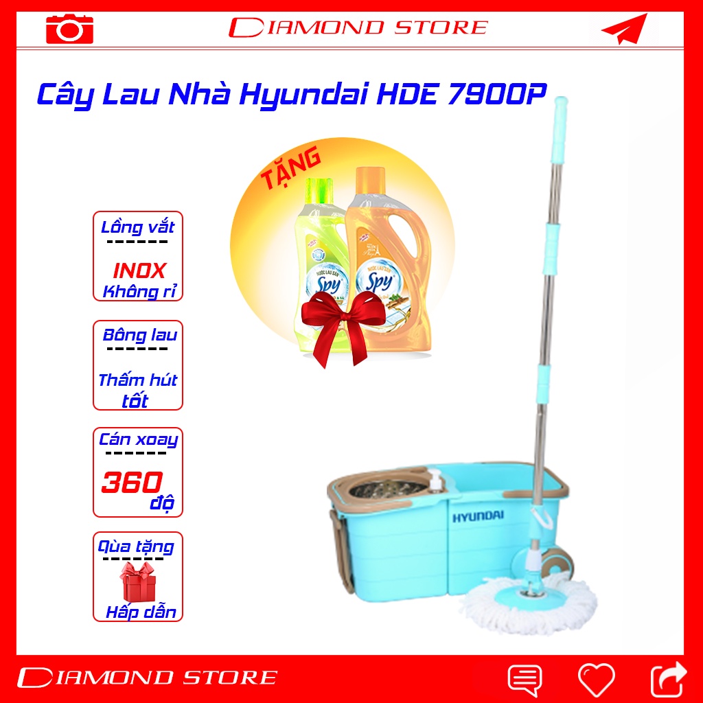 Cây lau nhà, bộ cây lau nhà 360 độ HUYNHDAI HDE7900 thùng vắt xoay 360 độ tiện lợi lau sạch, nhanh