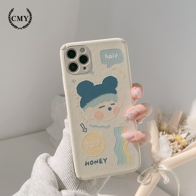 Ốp điện thoại silicone giả da họa tiết bé trai hoạt hình cho IPHONE 11PROMAX X XR XSMAX 7 8 PLUS SE2020 12PROMAX 12MINI | BigBuy360 - bigbuy360.vn