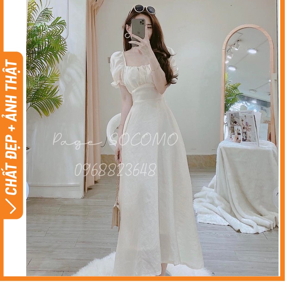 Váy tơ be thiết kế zúm ngực Socomo V572022 - Hàng loại 1, chất đẹp - Giá tốt - 100% ảnh Socomo tự chụp