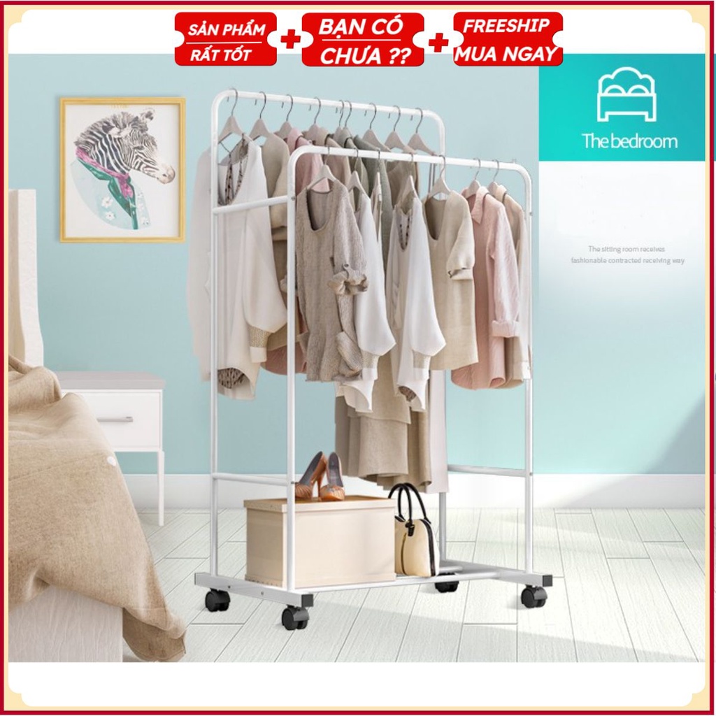 Giàn giá kệ treo quần áo đa năng giá đôi 3 in 1 có bánh xe 80cm .