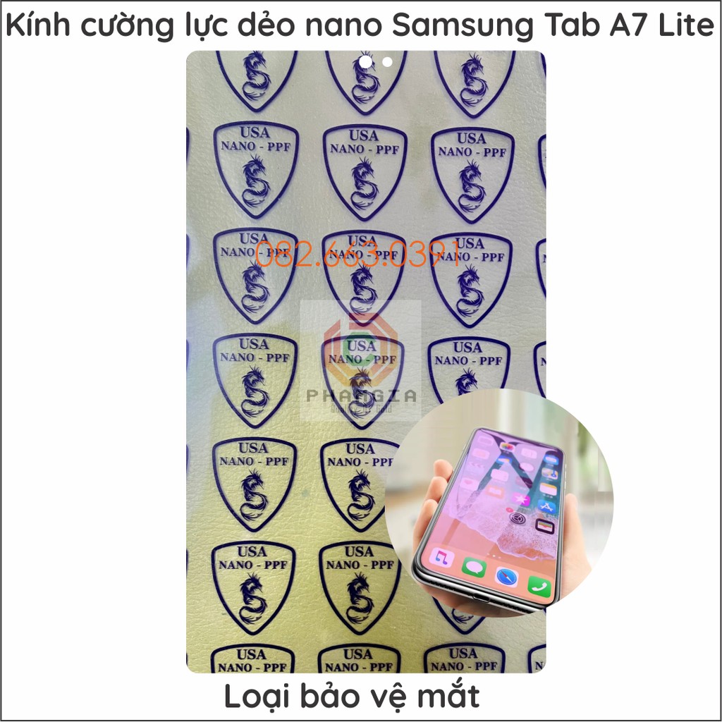 Dán cường lực Samsung Tab A7 Lite trong suốt, nano dẻo siêu bền, độ cường lực 9H+